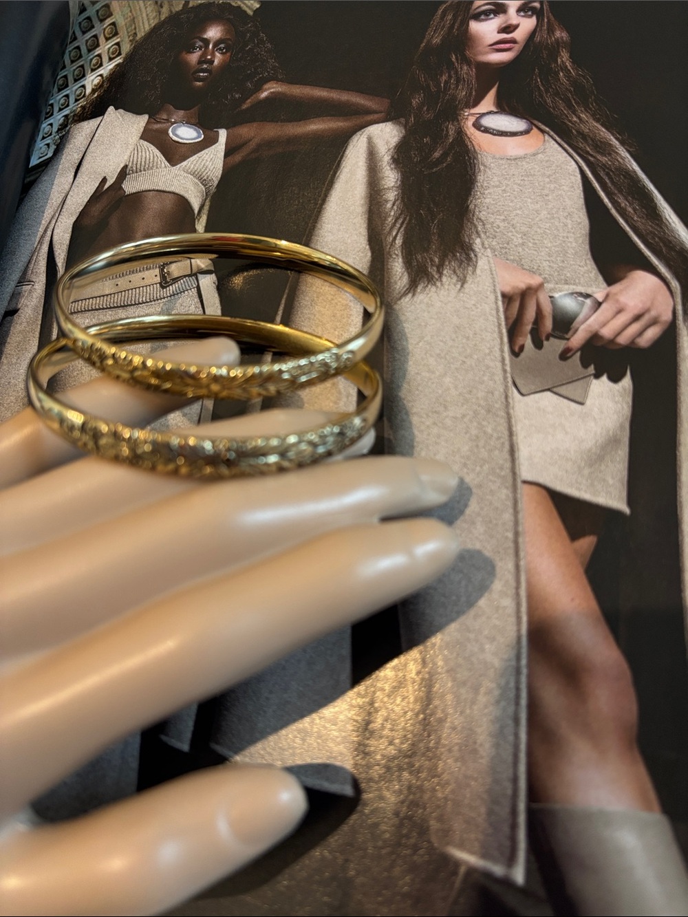 Gold Floral Engraved Bangle Bracelet Set - Women Jewelry.